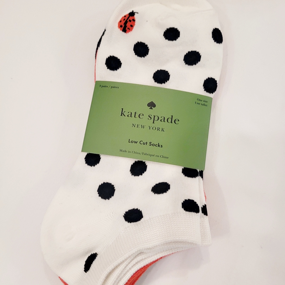 kate spade White Polka Dot Low Cut Socks with Red Ladybug Accent - Picture 3 of 3
